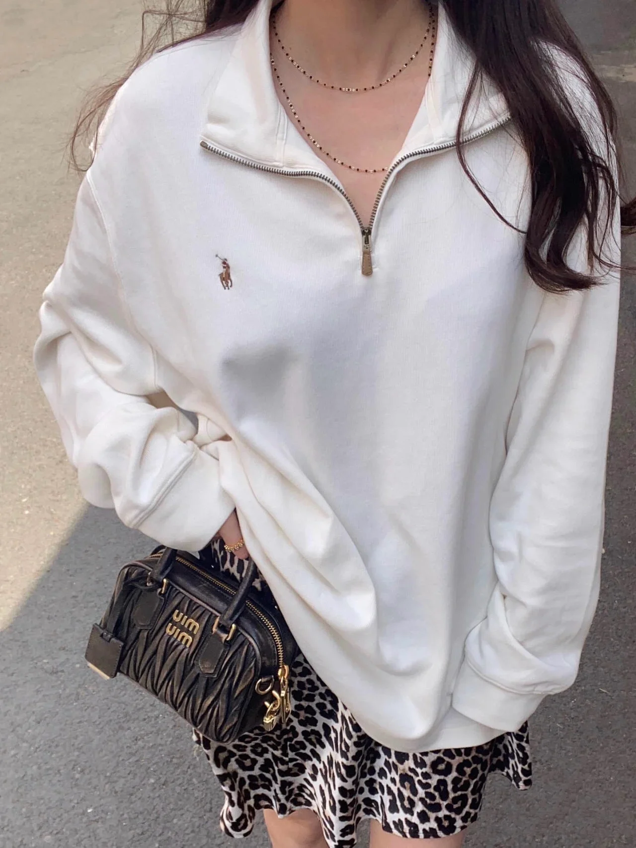 رالف لورين 2024 خريف/شتاء جديد منتصف الطراز القديم نصف سحاب ياقة أمريكية فضفاضة رداء علوي غير رسمي للرجال والنساء ، #5