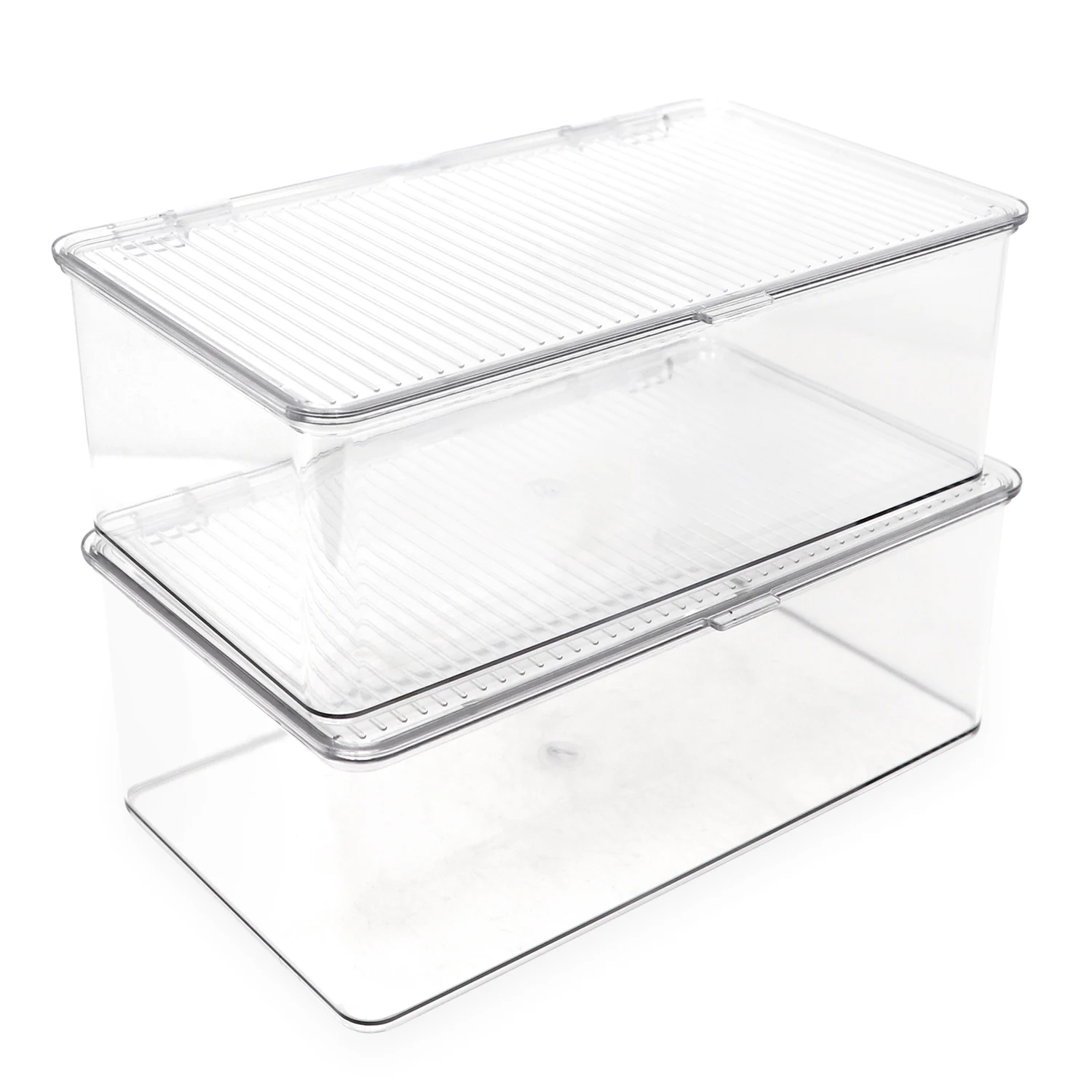 Clear Hinged Storage Container Set, 2-Pack – Medium Closet & Shelf Organizer Boxes for Home, Bedroom, and Storage Organization