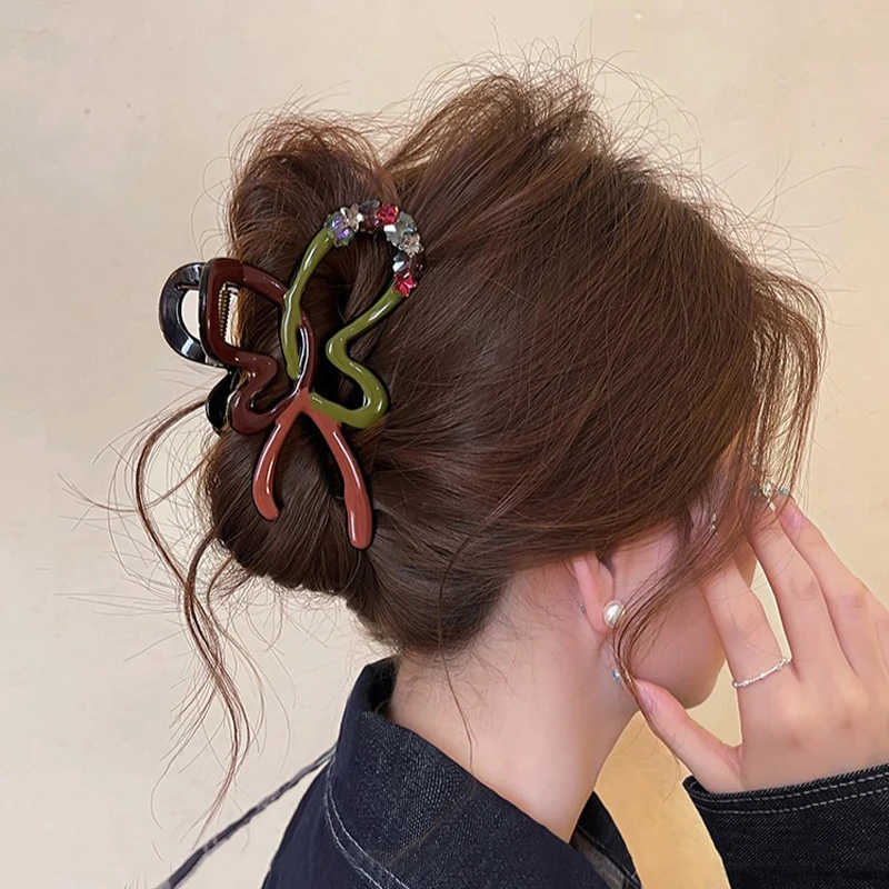 

Ladies' Hair Grab Korean Rhinestone Bow Sweet Elegant Versatile Hair Claw Clips Headwear High-quality Luxury Hair Accessories