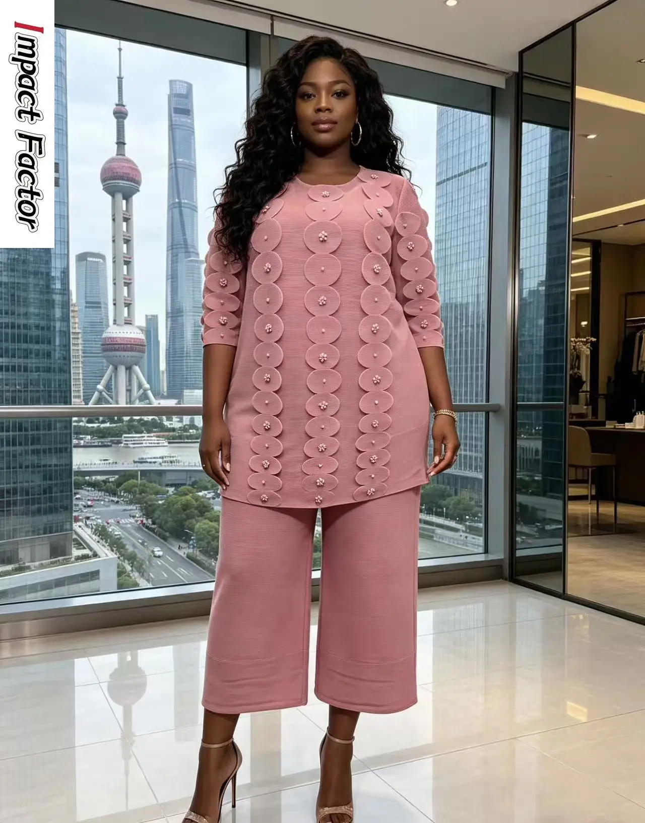 

Новый плиссированный костюм Miyake 2026: модный однотонный комплект с бусинами, повседневный свободный крой, скрывающий недостатки фигуры, из двух предметов, женская одежда