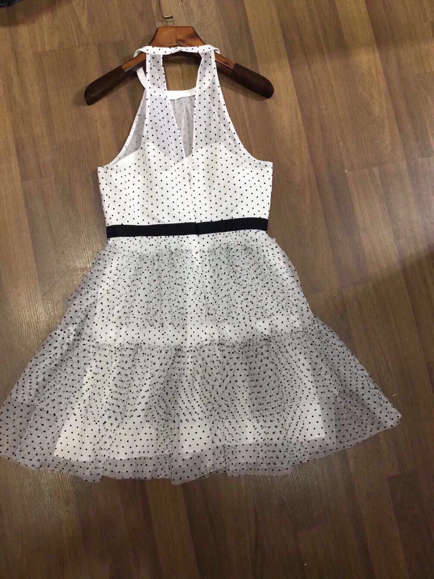Vestido feminino com estampa de bolinhas, gola redonda, sem mangas, cintura alta, malha em camadas, doce, slim, mini robe