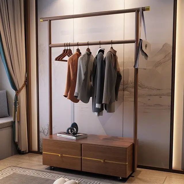 ราวแขวนเสื้อไม้แอช ของใช้ในครัวเรือน อพาร์ทเมนต์ขนาดเล็ก ราวแขวนเสื้อในห้องนอน