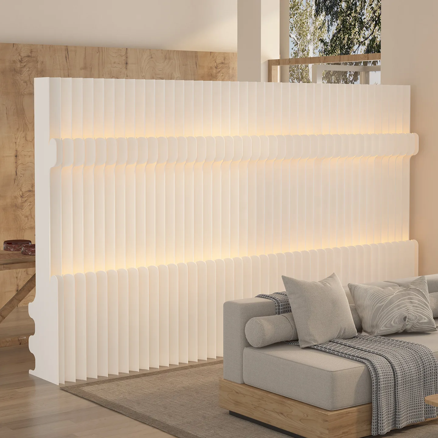 Paper Room Divider Screen Folding Partition Wall Office Living Room Separator Panel Live Stream Background No Drill Light Up