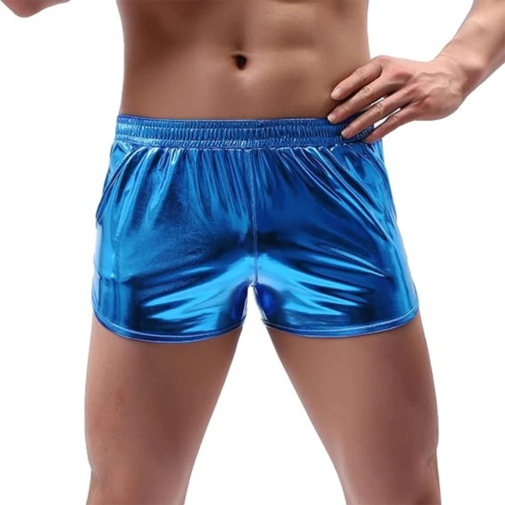 

Short Men Short Bodybuilding Faux Leather Leg Split Regular Short Pants Solid Color Training Underwear Stylish