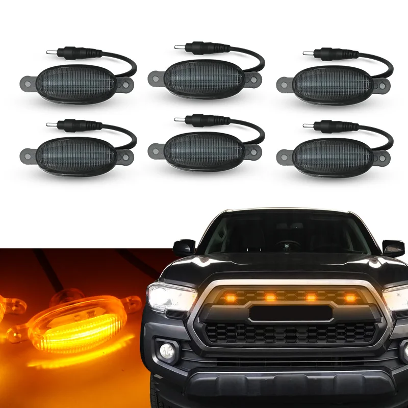 Universal Car LED Grille Light Smoked Amber White 12LED Grill Light Lighting Eagle Eye Lamp for Off Road Trunk SUV Ford Toyota