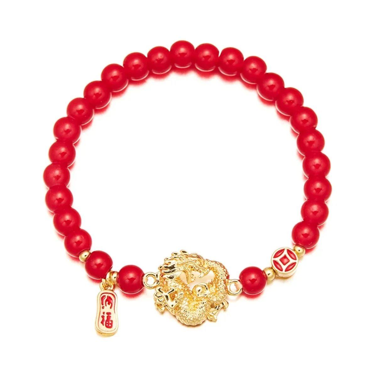 Pulsera de cuentas de cristal rojo con dragón del zodiaco chino, unisex, trae riqueza y tesoro, brazalete con forma de animal, joyería de cumpleaños