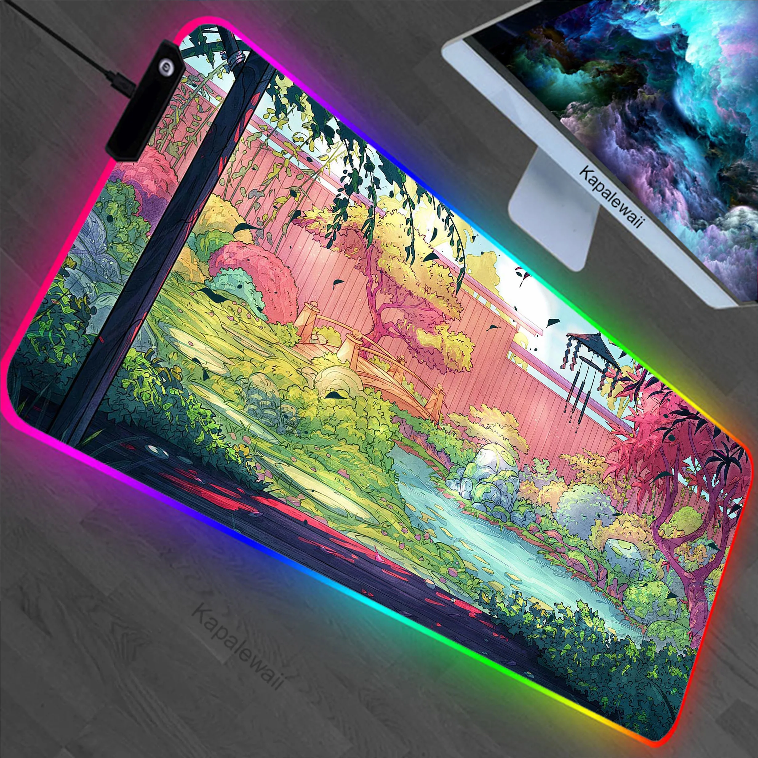 

Japanese Landscape RGB Large Mouse Pad Pc Gamer Mousepad HD Print Gaming Keyboard Pads XXL Non-slip Table Carpet Rubber Desk Mat