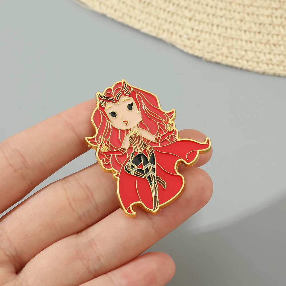 Marvel Scarlet Witch Enamel Pin Cartoon Superhero Red Brooches for Women Lapel Badges Jewelry Accessory for Friends Gift