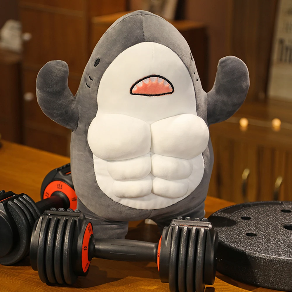 45/60cm Cute Worked Out Shark Plush Toys Stuffed Mr Muscle Animal Pillow Appease Cushion Doll Gifts for Kids Children Girls