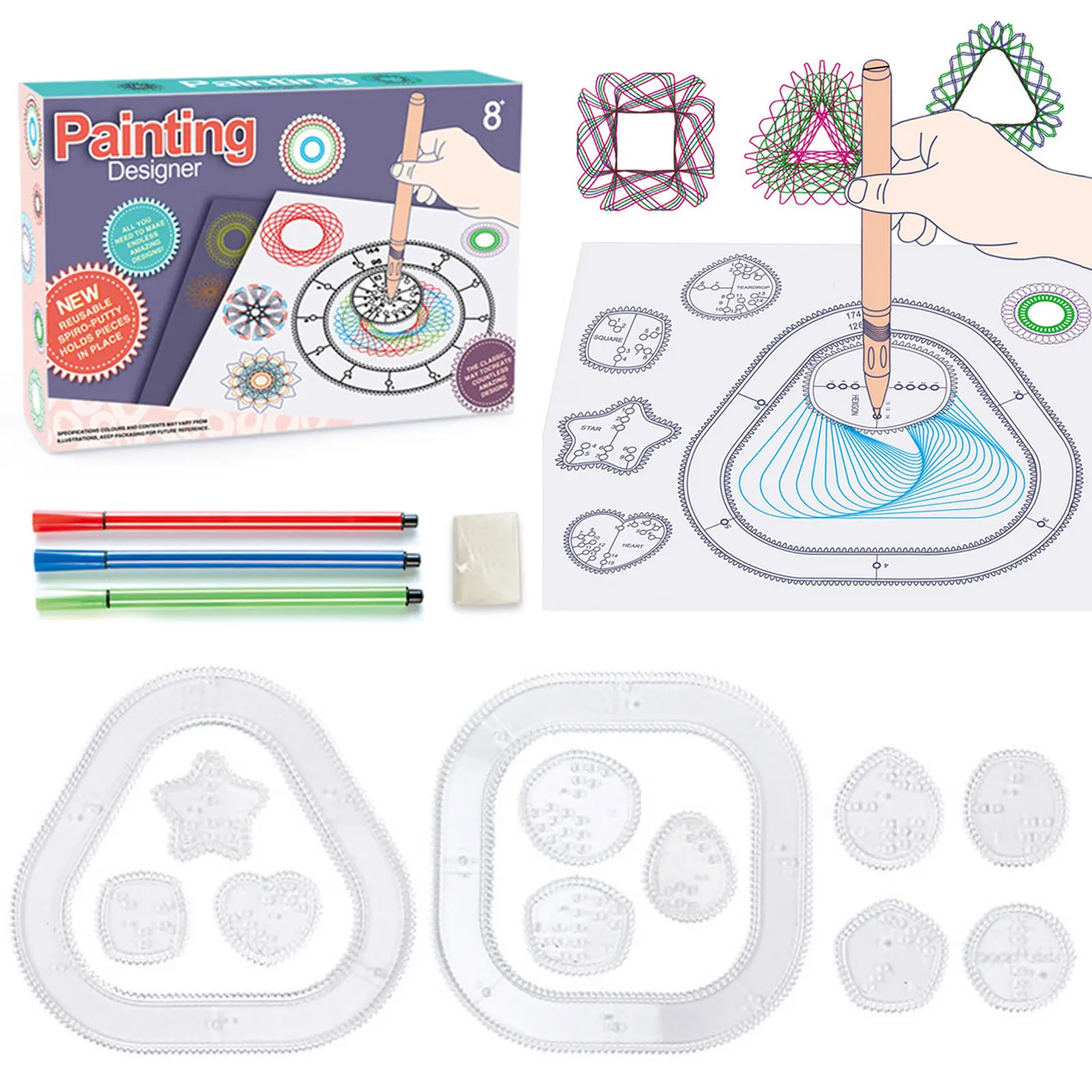 22PCS Spirograph Geometric Spiral Drawings Painting Ruler Stencils Templates Toys for Students Kids Adults Home School