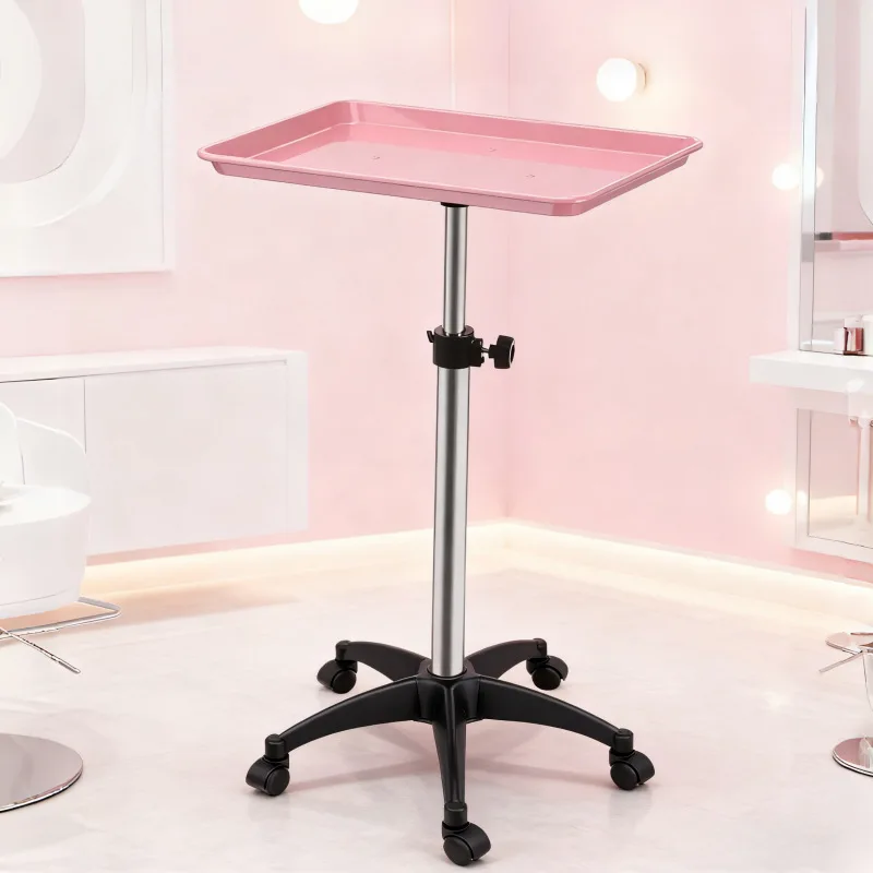 

Pink Tool Cart Large Capacity Fashion Romantic Salon Cart Adjustable Mobile