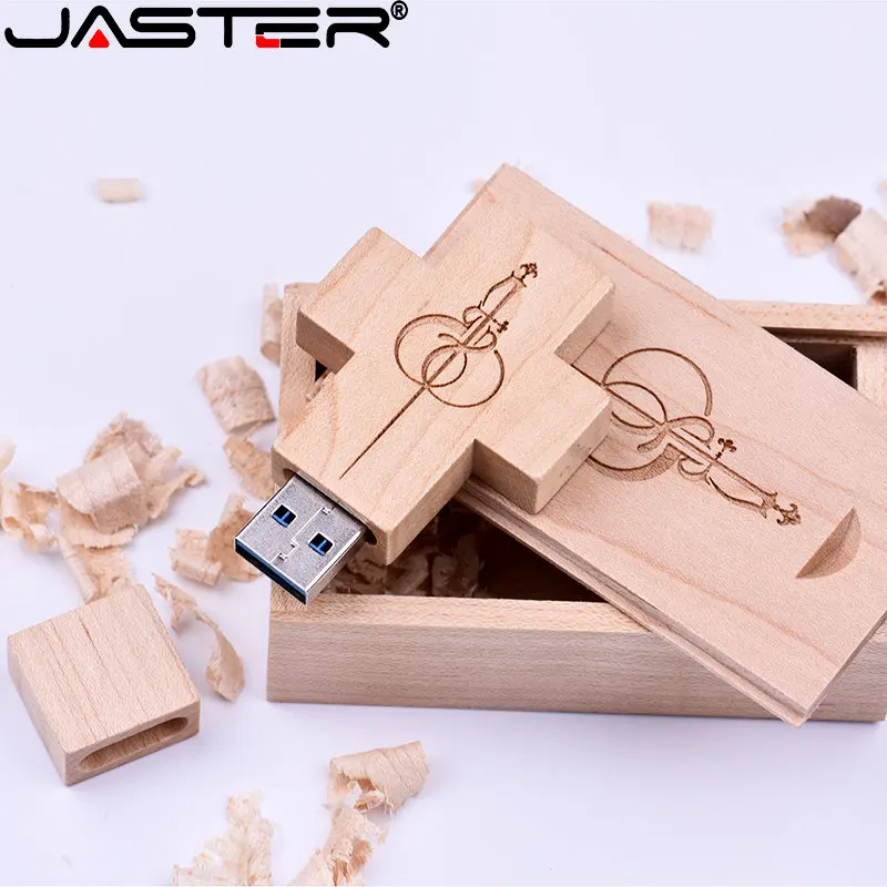 

JASTER Wooden cross USB 2.0 Flash Drive 128GB Free custom logo Memory stick 64GB 32GB Church gift Pen drive Creative gift U disk