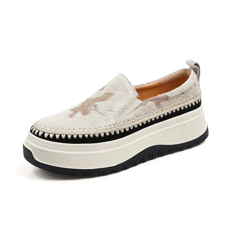 Krazing Pot 2023 Ins Horsehair Platform Print Fashion Sneakers Slip On Loafers Preppy Style Luxury Casual Women Vulcanized Shoes