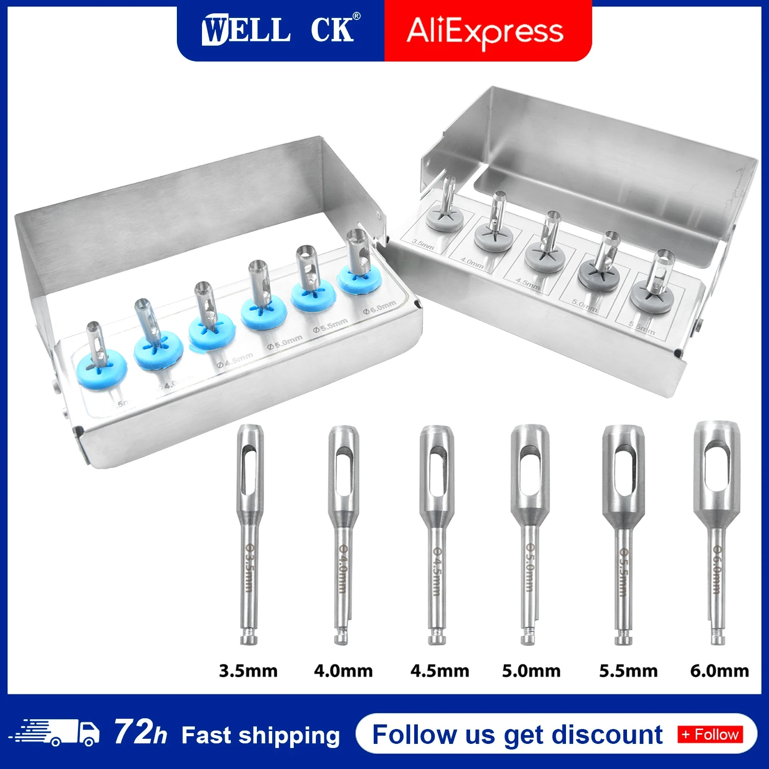 

1 Set 5pcs Or 6pcs Dental Tissue Punch Kit Implant Trephine Bur Drill Stainless Steel Planting Tools For Low Speed Machine