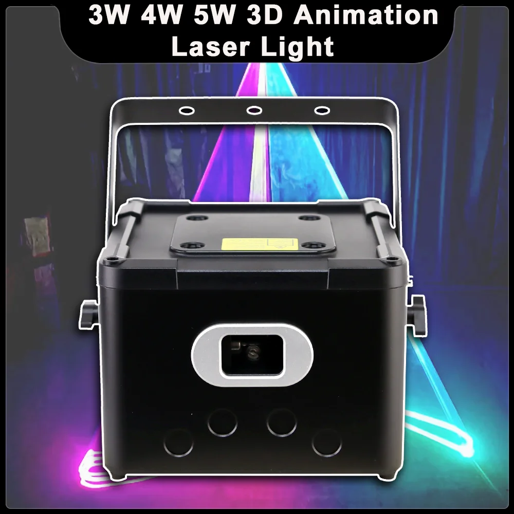 

2024 DJ Stage Lights 3W 4W 5W 3D Animation Laser Light Beam Pattern Scanning Projector DMX512 Club Wedding Show Bar Stage Effect