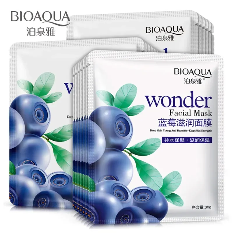 BIOAQUA Blueberry Anti-Wrinkles Oil Facial Sheet Mask Whitening Moisturizing Hyaluronic Acid Serum Skin Keeping Firm Hydrated