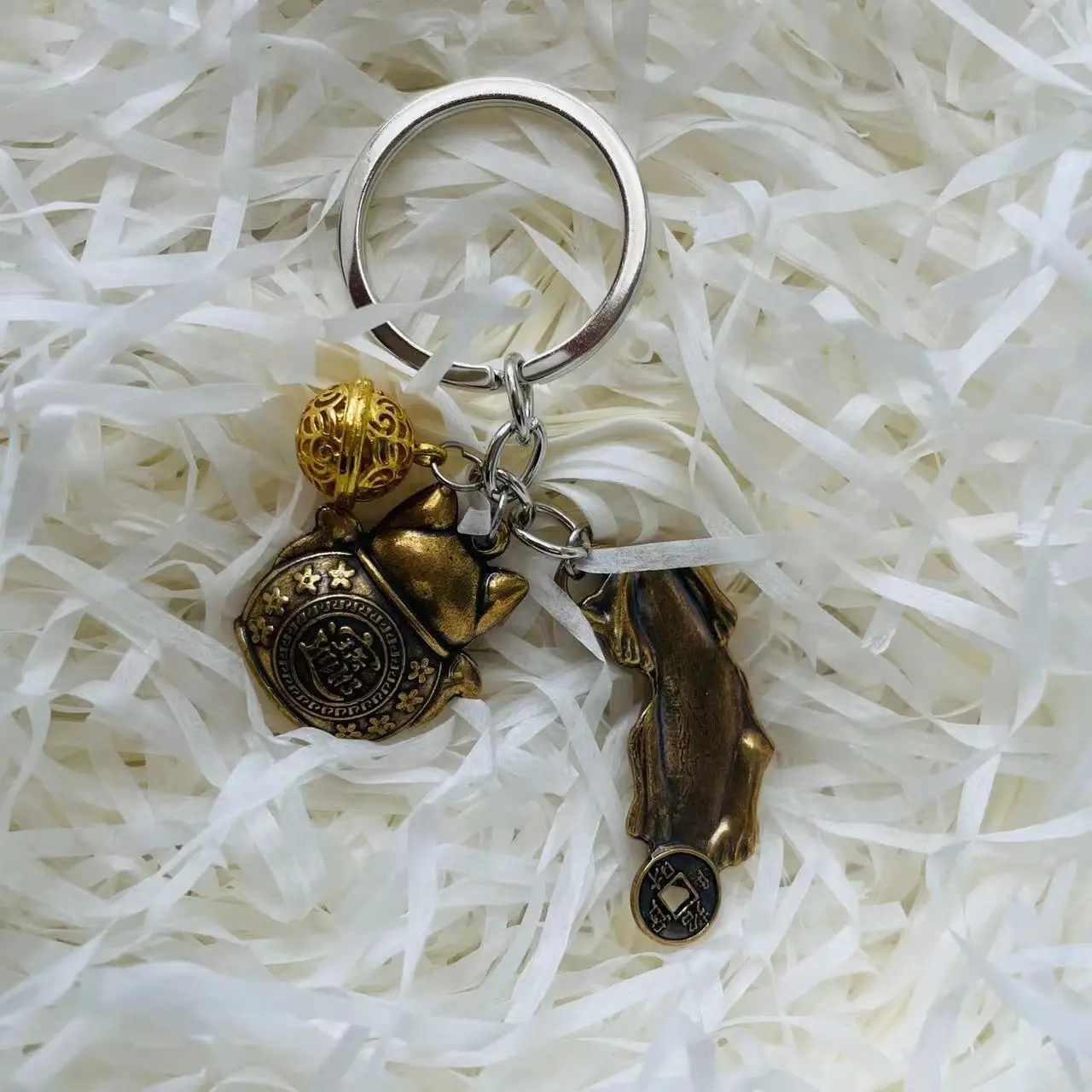 Golden Bell Combination Keychain Sack, Proteção do mal, PiXiu Wealth Cat, Moda Keyring, Halloween, Carnaval, Presente de aniversário, 2Pcs Set