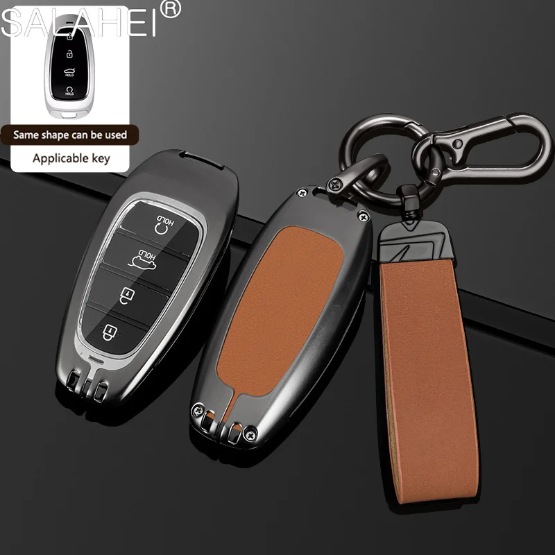 Leather Car Remote Key Case Cover For Hyundai Santa Fe Tucson 2022 NEXO NX4 Atos Prime Solaris 2021 Protector Auto Accessories