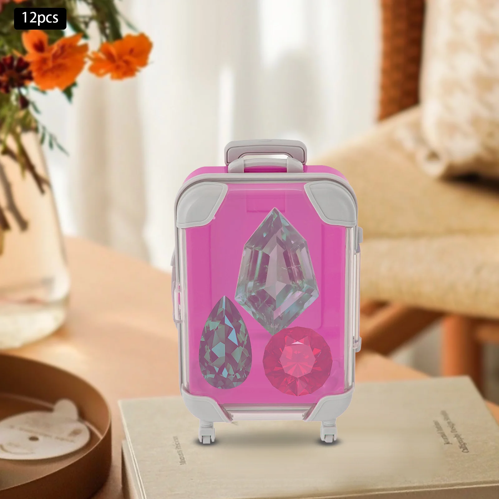 12 Pcs 5 Distinct Colors Simulation Mini Trolley Case, Storage Box Luggage Packaging Candy for Holding Candies, Hair Clips