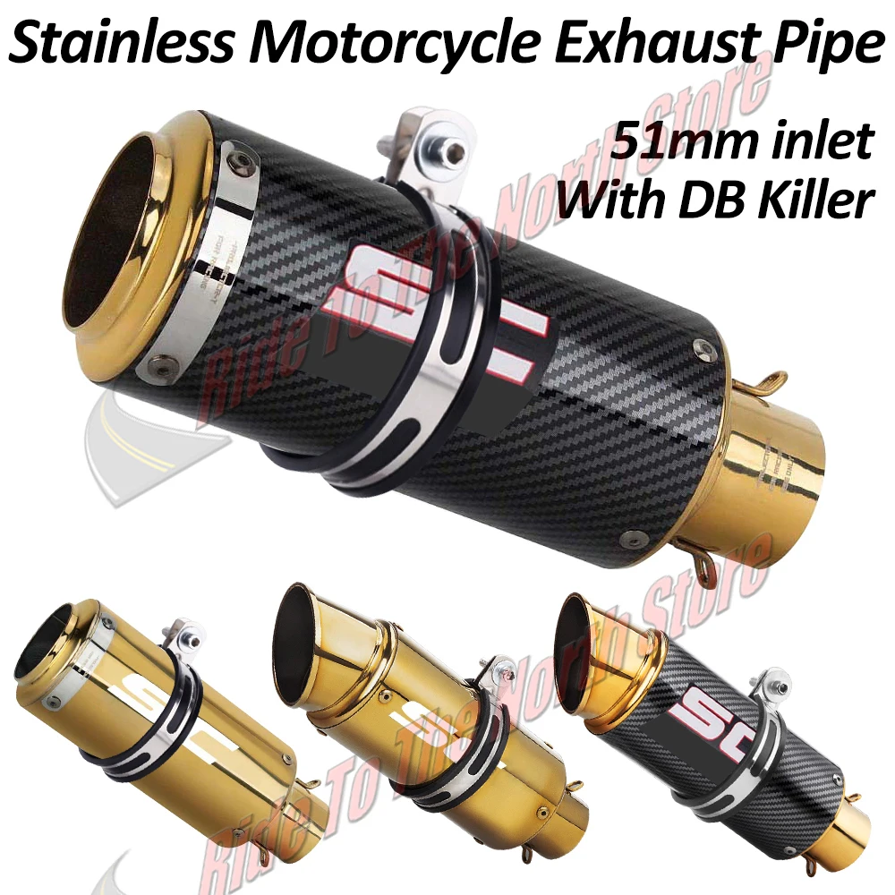 

51mm Universal Stainless Gold Color sc Exhaust Tail Pipe For Kawasaki Honda Yamaha KTM Suzuki CFmoto ETC Muffler Escape Upgrades
