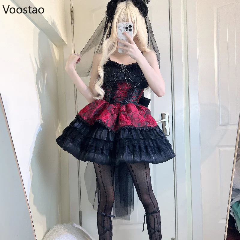 Japanese Victorian Sweet Lolita Dress Women Punk Style Gothic Lace Eveing Party Dresses Harajuku Girl Y2k Cosplay Princess Dress