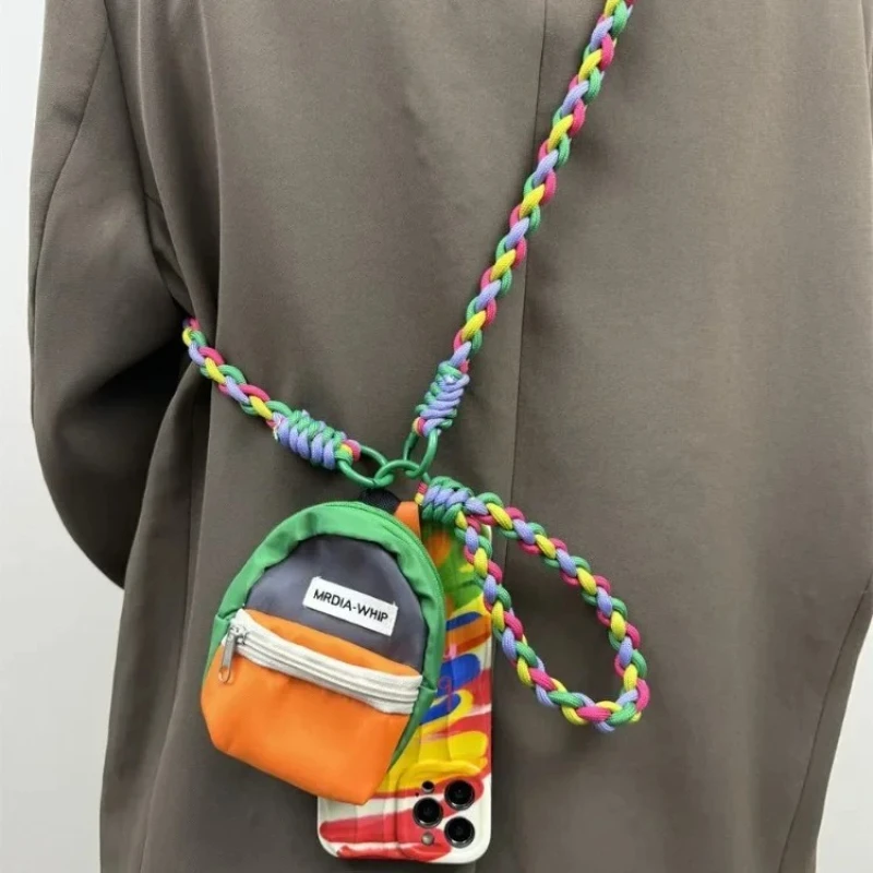 New Suitable for iPhone 15 Graffiti Phone Case 14promax Color Woven Rope 13pro Multifunctional Small Backpack 12protective Cover