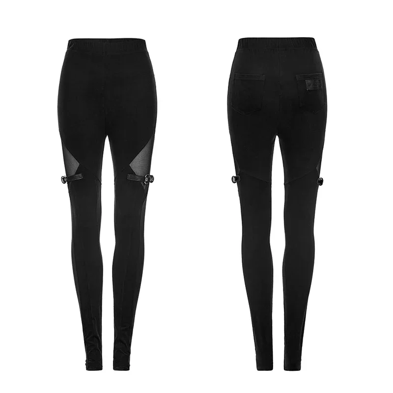 Punk Rave Frauen Punk Samt Spleißen Stretch Mesh Leggings Kunstleder dünne schwarze Bleistift hose Frühling & Herbst