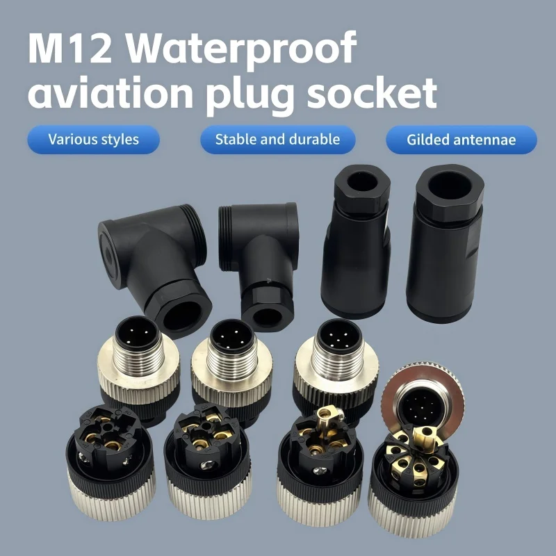 1PCS M12 sensor connector waterproof male&female plug screw threaded coupling 3 4 5 8 Pin A type sensor connectors