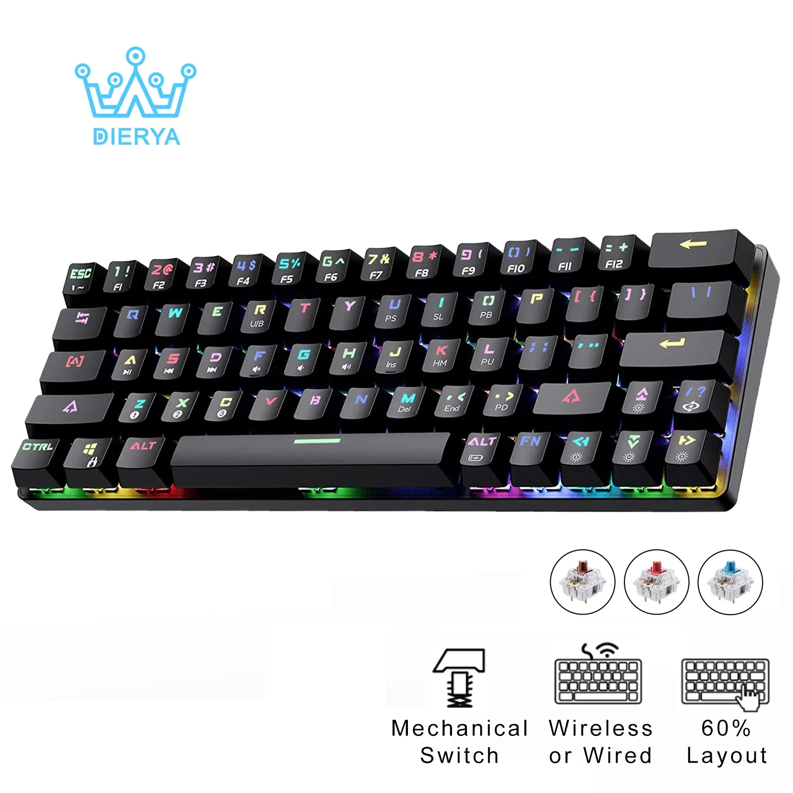 Беспроводная Механическая игровая клавиатура DK 63 клавиши, мини Bluetooth игровая клавиатура, игровые аксессуары для ПК, геймеров, компьютеров, офисных компьютеров