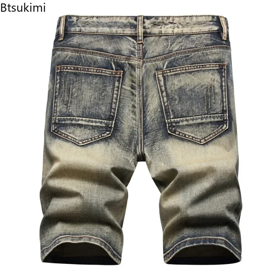 جديد 2025 الرجال الصيف خمر حفرة جينس قصير موضة غسلها القطن تنفس الدنيم السراويل الرجال الشارع الشهير السراويل حجم كبير 42