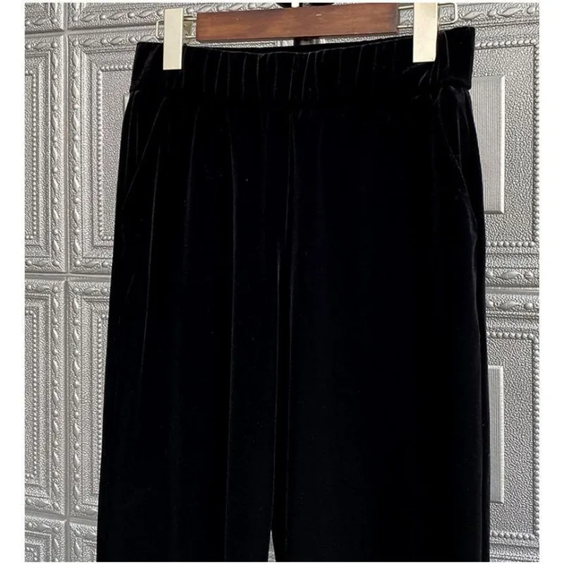 Pantaloni a gamba larga in velluto donna elegante accogliente autunno inverno elegante casual solido nero tutto-fiammifero comodo semplice pantaloni Ulzzang