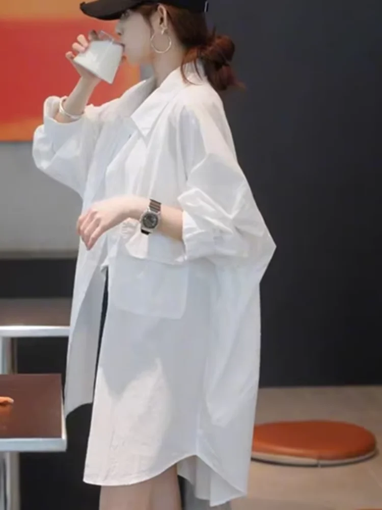 

Непринужденная женская рубашка свободного кроя в стиле бойфренд, средней длины, с защитой от солнца, для ранней осени, дизайн Xiaohanjia