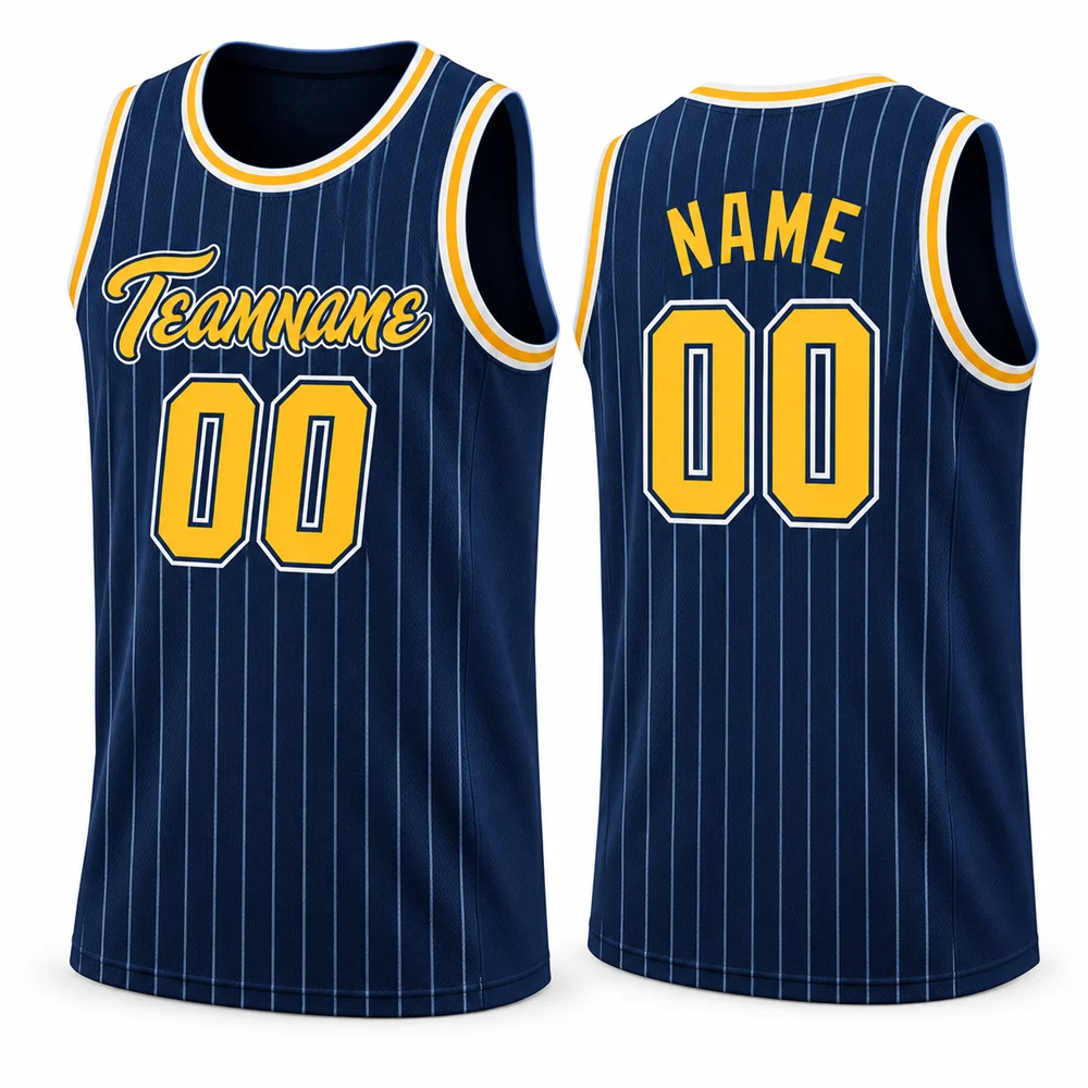 Classic Pinstripe Basketball Vest Customized Name Number for Men Quick Dry Contrast Neckline Team Basketball Jersey Streetwear