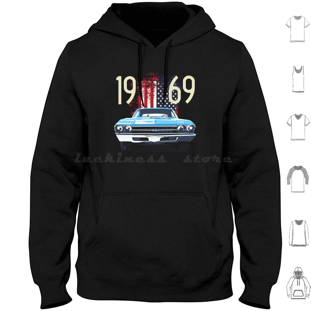 1969 Chevelle Hoodie Cotton Long Sleeve 454 Super Sport Vintage Big Block Engine Classic Car Retro Car Muscle Car Antique Car