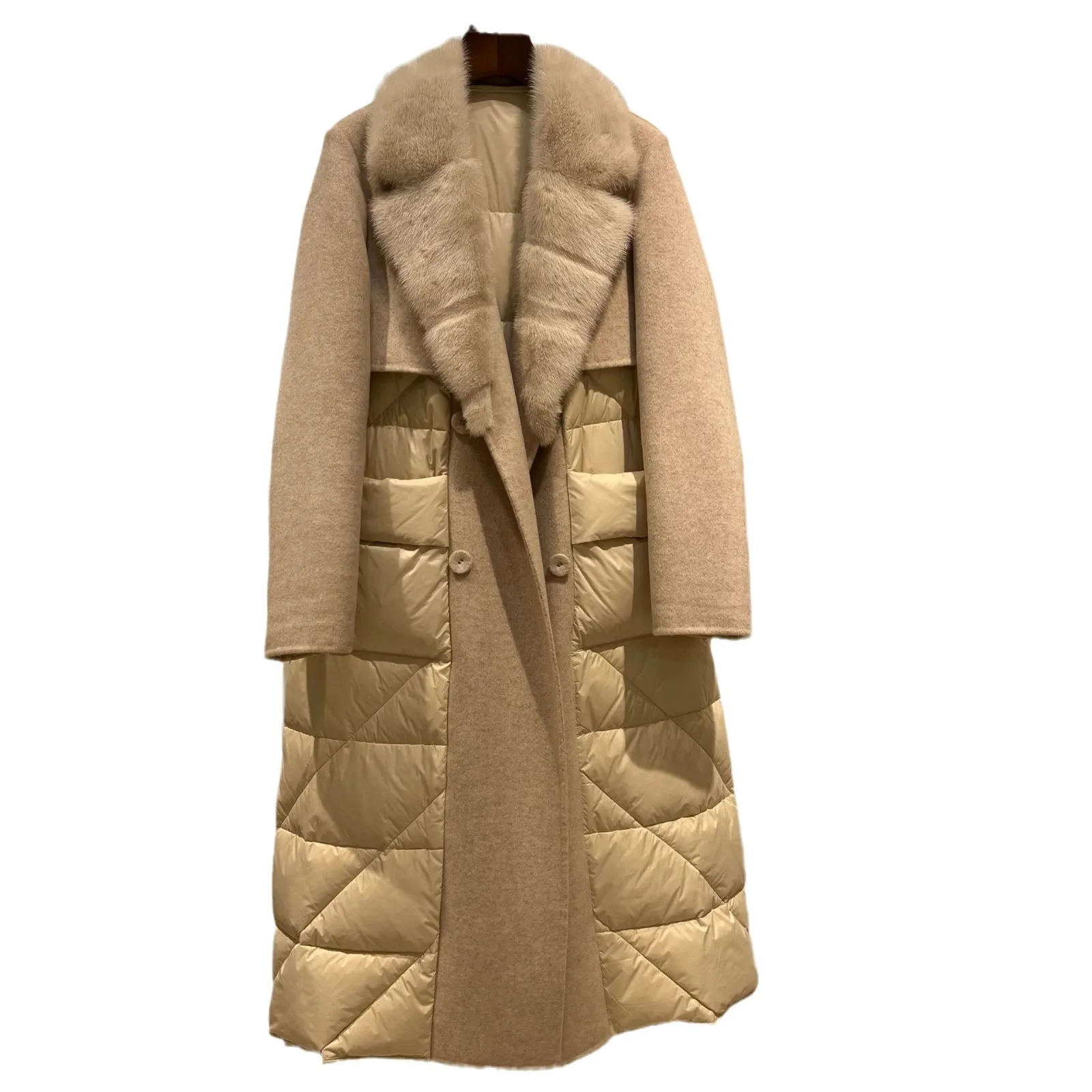 2025年婦人服高級ミンクファー襟付きロングダウンジャケット秋冬新作1104