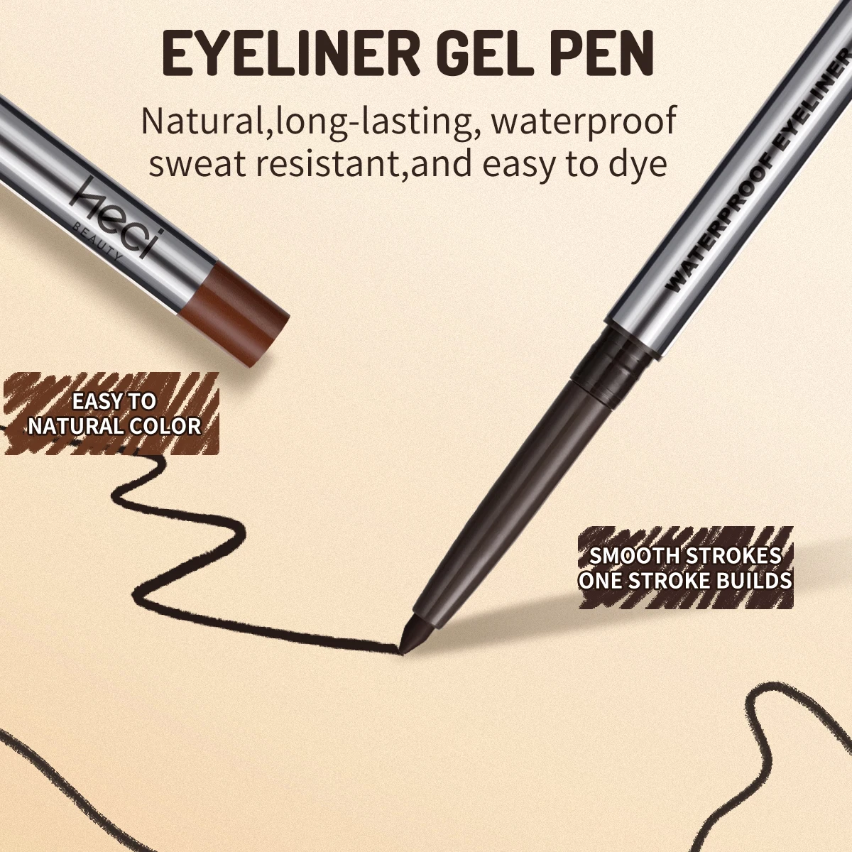 Vegan Soft Gel Eye Liner Precision Eye Makeup For Sensitive Eyes Long-Lasting Smudge-Proof Waterproof Brown Eyeliner Pen