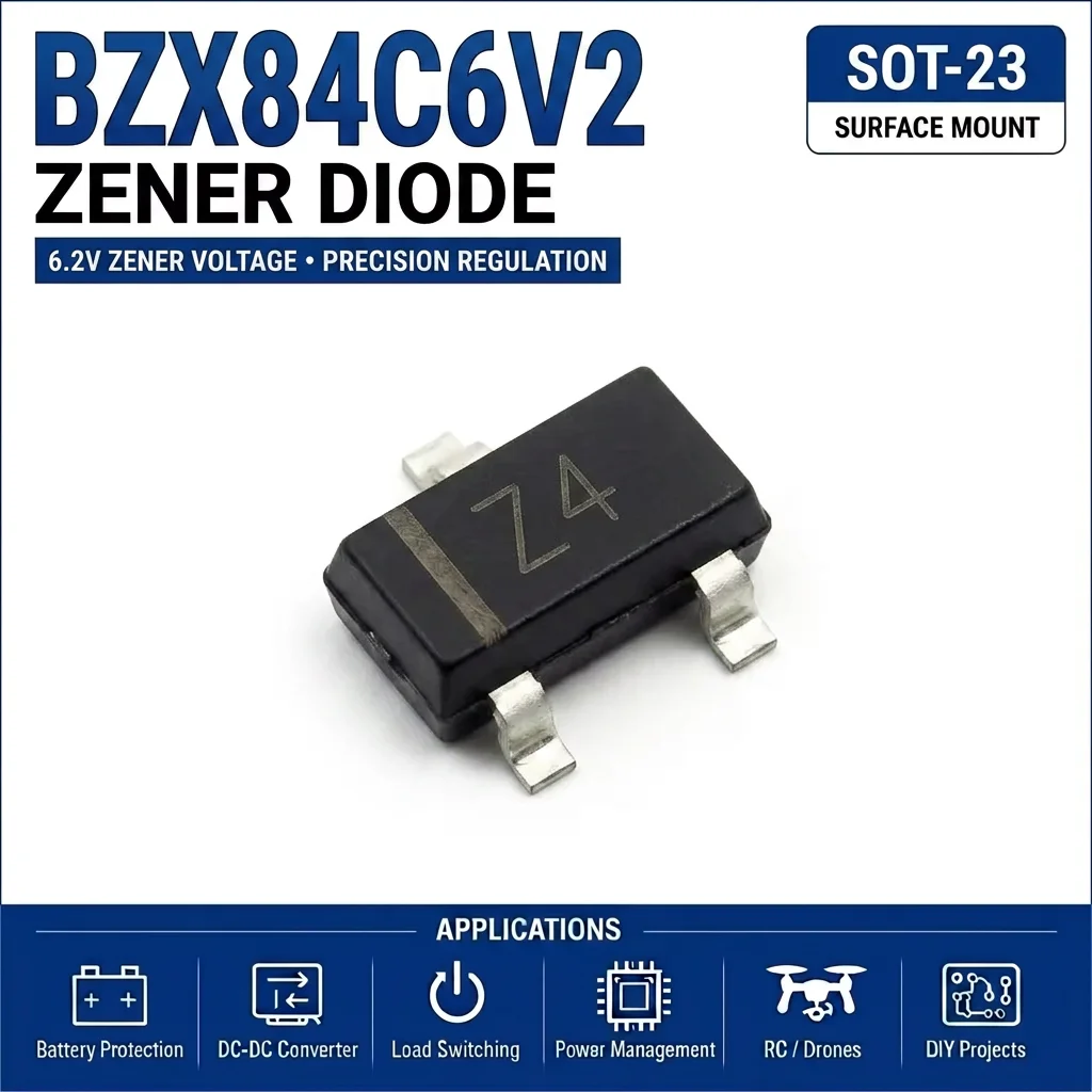 (100 pcs) BZX84C6V2 SOT-23 (Marking Z4) 84C6V2 Zener Diode 6.2V 300mW