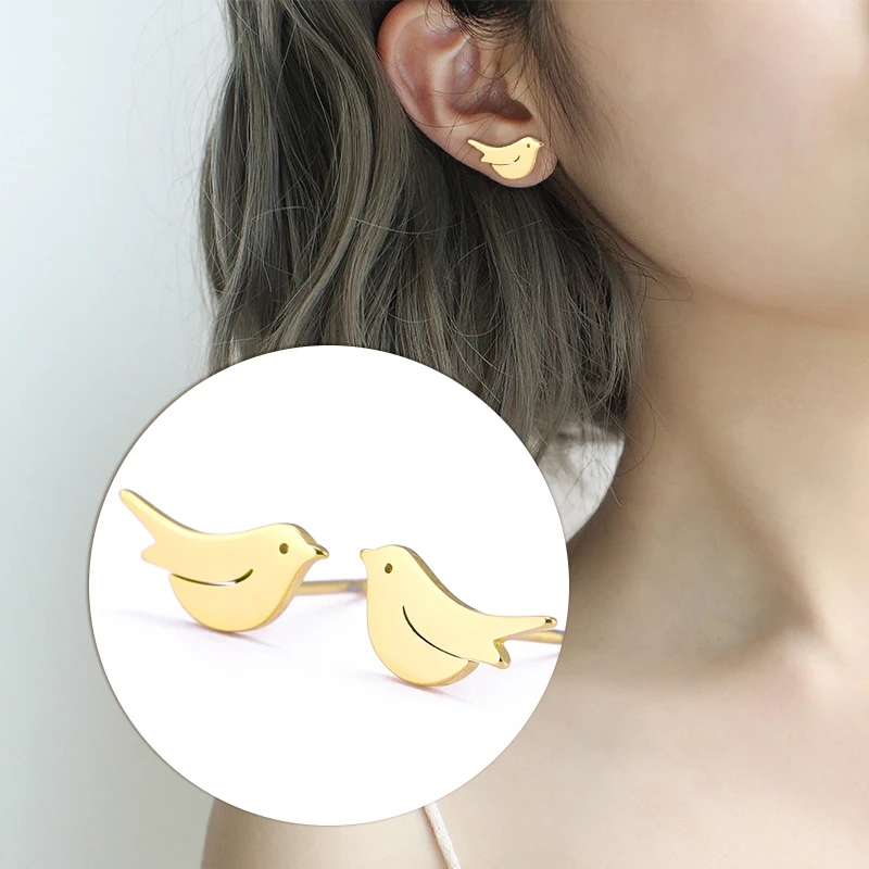 KKjoy Stud Earings Of Women Silver Color Bird Stainless Steel Jewelry Fashion Cute Female Accessories Lovely Gifts For Friends