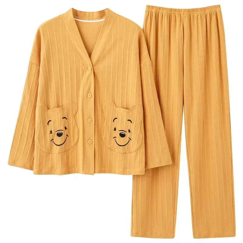 Disney\'s new Winnie the Pooh silk pajamas female cute cartoon pure cotton comfortable loose breathable home women\'s pajamas