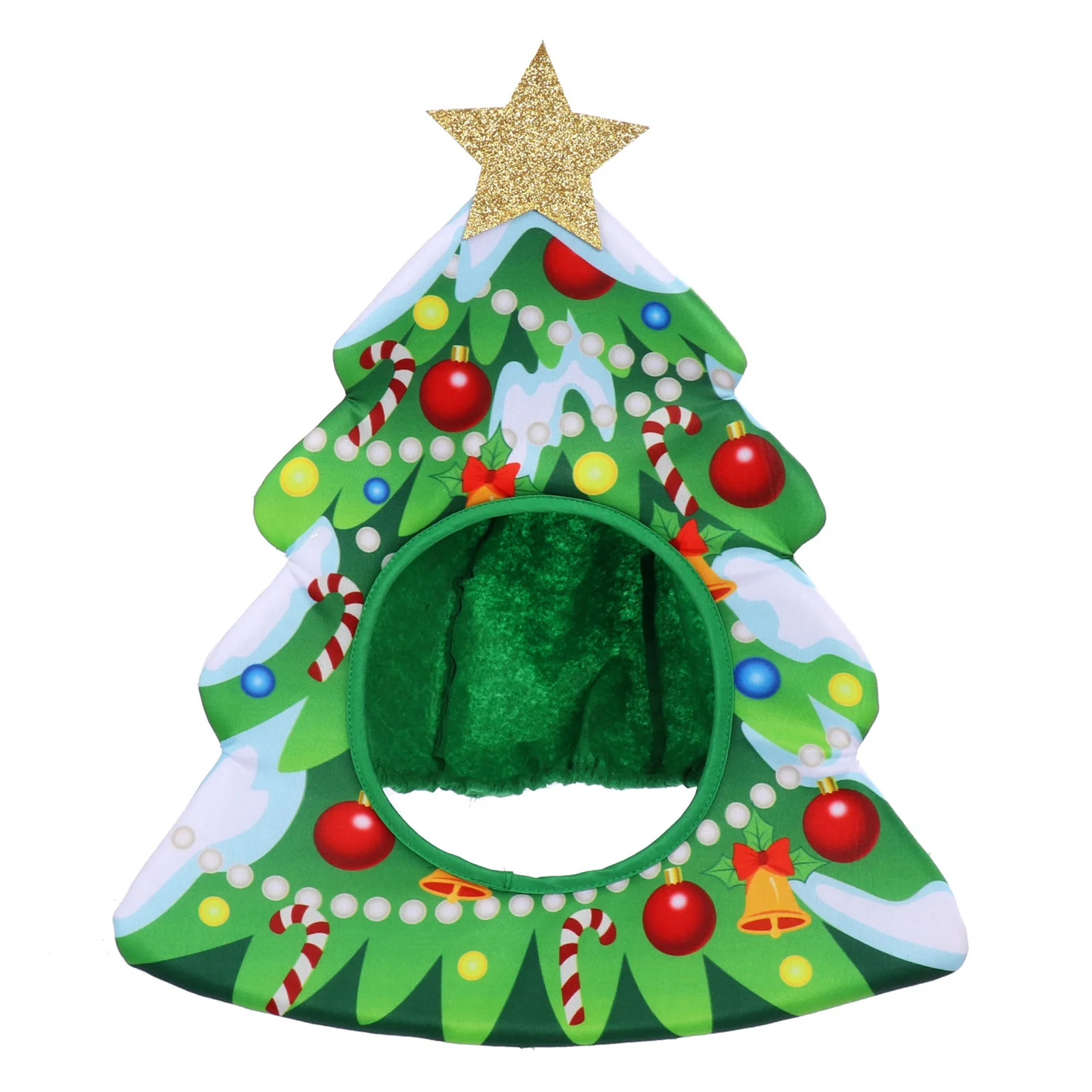 Christmas Tree Shaped Hat Decorative Star Colorful Print Green Christmas Hat for Adults Kids