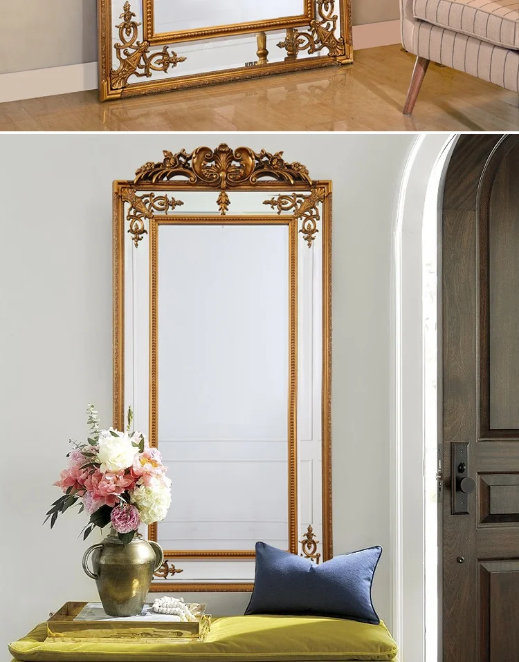 Wood Arch Mirror Rustic Framed Art Deco Wall Mirror Decorative Pattern Classical Sculpture Gorgeous Mirror