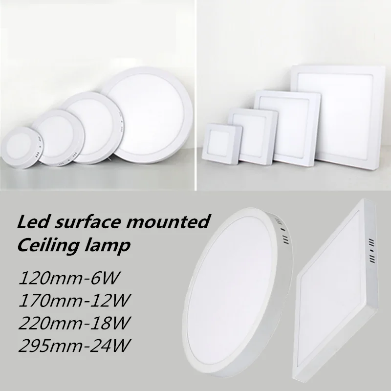 Plafonnier LED Carré Blanc Froid, Montage en Surface, 6W, 12W, 18W, 24W, Chambre, Couloir, Toilettes, Éclairage