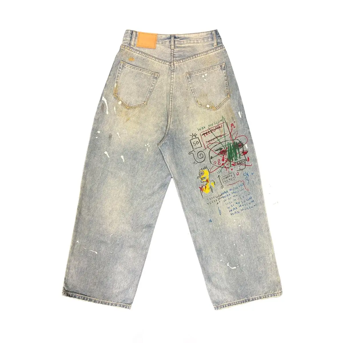  Graffiti Oversize Jeans for Couples Comfortable Loose Fit Denim Pants by Wang Youbing Studio Fashionable Autumn Wear