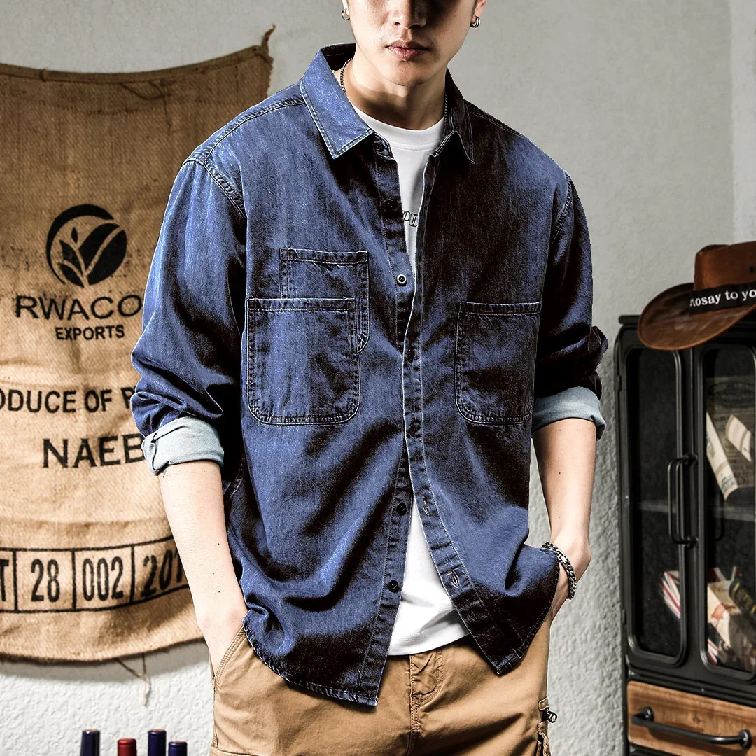 Spring Season American Style Vintage Men's Denim Work Shirt Long Sleeve Casual Fashion Trendy Versatile Jacket For Men