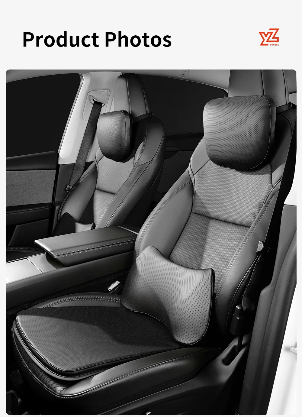 YZ Für Tesla Kissen Modell Y YL 3 Atmungsaktives Weiches Leder Kopfstütze Lendenwirbelstütze Sitzkissen Ergonomisches Memory-Schaum Nacken- und Taillenkissen – Detail 13