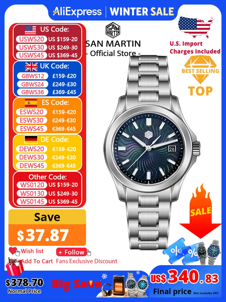 Официальные часы San Martin, 39 мм, гильоше, швабра, циферблат Gada, часы Miyota 9015, роскошные мужские автоматические механические часы, 10 атм, reloj SN0150