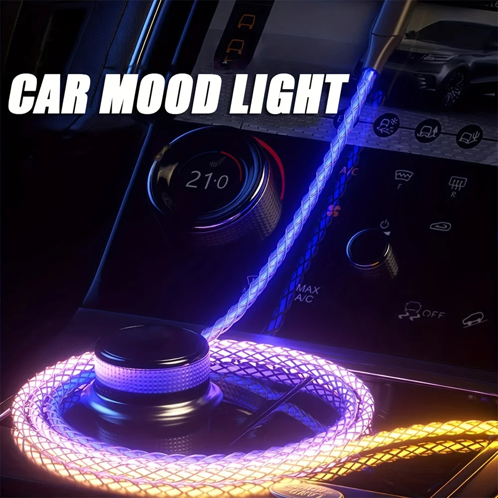 100W TYPE-C TO C Fast Charging Cable,Data Transfer,Multicolor LED RGB Light Gradient Car Interior Atmosphere Light Glow Charger