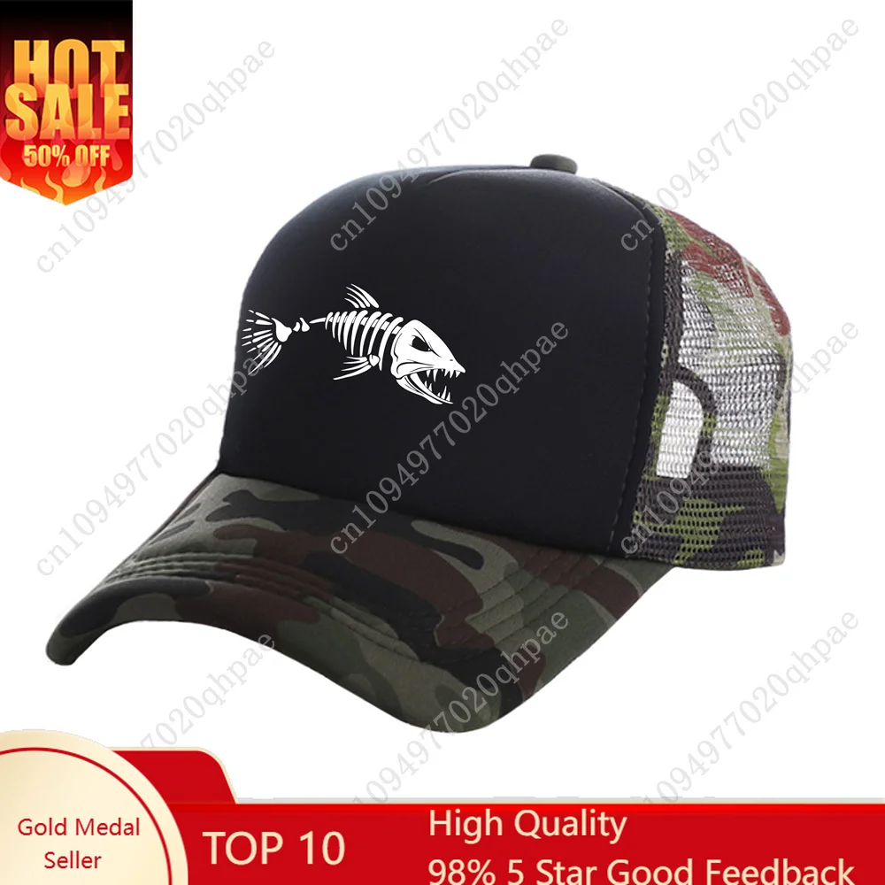 Fishbone Trucker Cap Men Fishing Skeleton Fish Bone Baseball Caps Unisex Mesh Net Hats MZ-496
