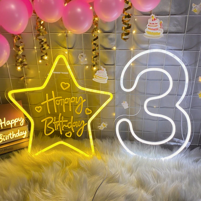 Custom Neon Number Light LED Letter Sign USB Light Up 1-9 Numbers Happy Birthday Neon Sign for Wedding anniversary day Decor