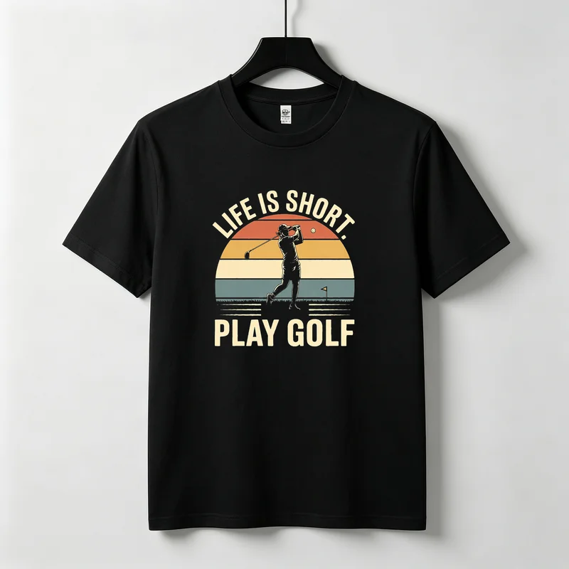 Golf Graphic T-Shirt Retro Life Is Short Play Golf Print Short Sleeve Casual Streetwear Unisex High Quality Summer Sports Tops